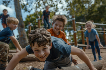 Fototapeta premium A group of kids playing together in a park.