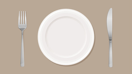 真上から見た皿とフォークとナイフのイラスト
