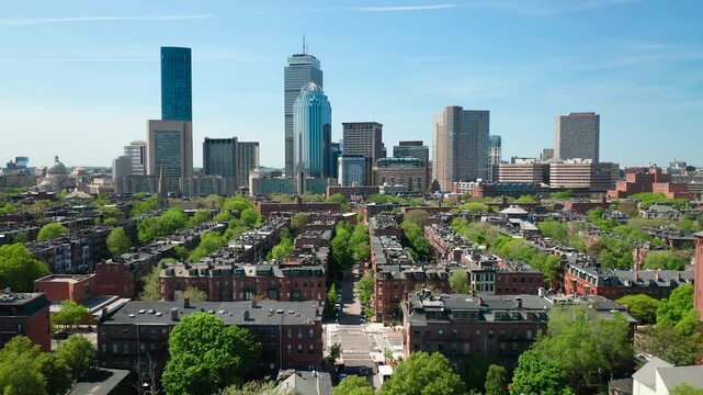 Drone Shot of The Boston Skyline Flying Over The South End