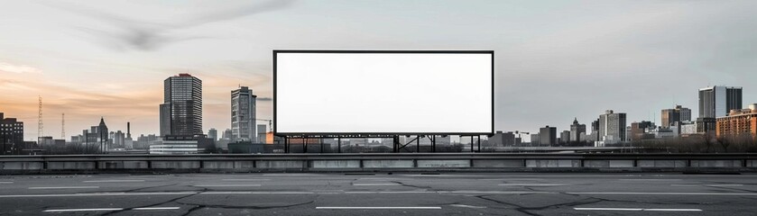 Empty billboard on a freeway in Minneapolis, with the city skyline, 3D render, no light from frame, modern, realistic