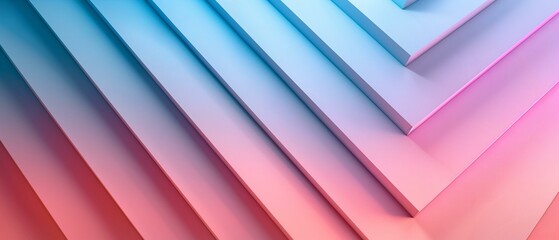 Fototapeta premium Stack beveled rectangles with pastel color gradient from blue to pink, stylish contemporary