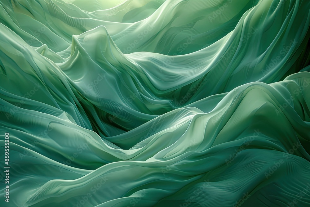 Poster a green fabric with a wave pattern. the fabric is flowing and has a sense of movement. the color gre