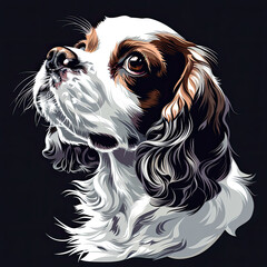 Naklejka premium A black and white drawing of a Cavalier King Charles Spaniel dog