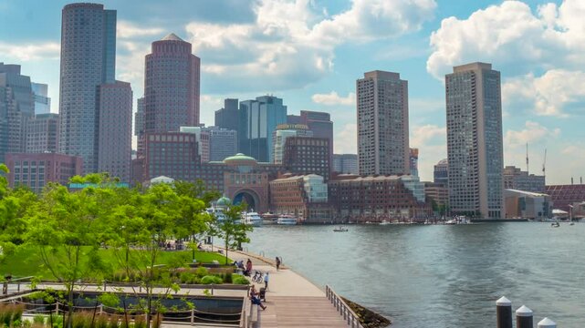 Daytime Boston Time Lapse Over Harbor