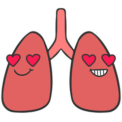 happy healthy heart eyes lungs cartoon illustration