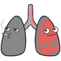 shock face sick passive smoker lungs cartoon illustration