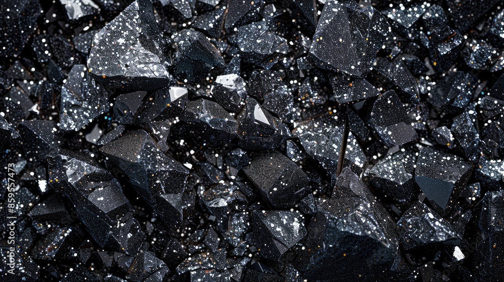 Poster a pile of black rocks with a lot of dust on them. the rocks are scattered all over the ground and so