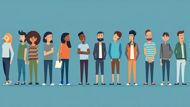 Animation pulling back from paper cutout style group of diverse voters in the 2024 election.