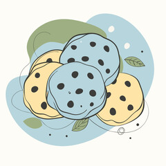 Sweet design: vector illustration of chocolate chip cookies in pastel shades