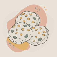 Delicious Art: A vector illustration of a chocolate chip cookie done in a pastel color palette.