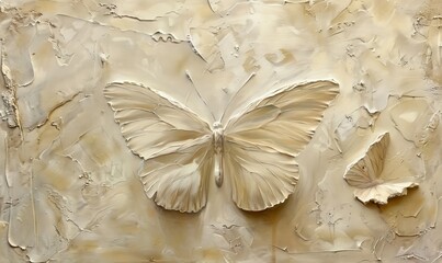 Oil painting of a voluminous butterfly and fabric, cream background