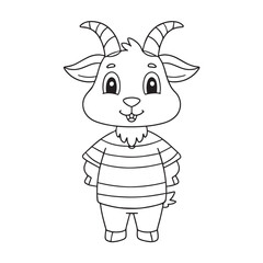 Cute goat cartoon wearing shirt coloring page illustration vector. For kids coloring book.