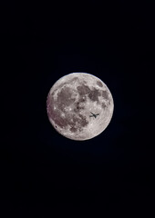 Obraz premium full moon in the night with silhouette of an airplane