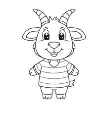 Cute goat cartoon wearing shirt coloring page illustration vector. For kids coloring book.