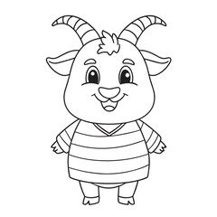 Cute goat cartoon wearing shirt coloring page illustration vector. For kids coloring book.