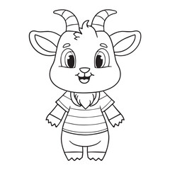 Cute goat cartoon wearing shirt coloring page illustration vector. For kids coloring book.