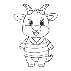 Cute goat cartoon wearing shirt coloring page illustration vector. For kids coloring book.
