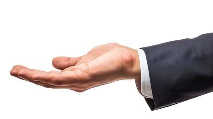 Obraz premium empty right hand in a suit in a gesture of giving or asking or letting