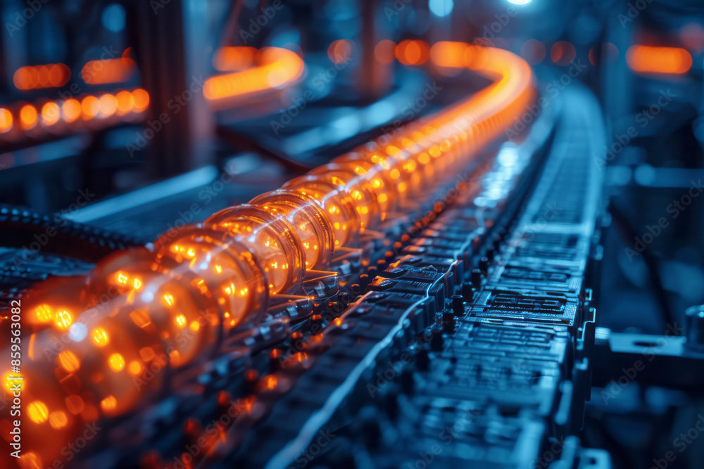 Poster fiber optic cables in a high-speed communication network, demonstrating efficient data transfer and 