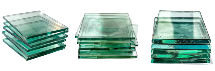 collection of tempered glass sheets for construction isolated on transparent background