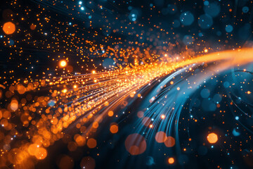 Fototapeta premium Technical photograph of fiber optic cables, highlighting high-speed data transmission and network technology, with ambient lighting,