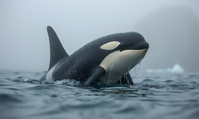 Fototapeta premium orcas or killer whales in Kvænangen fjord 