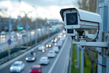 CCTV cameras on the overpass for recording on the road for safety and traffic violations.