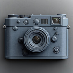 A camera with a black and white design.