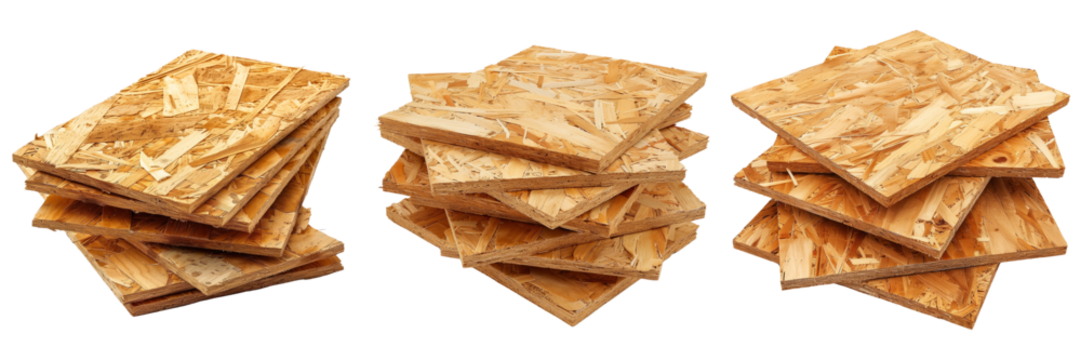 collection of stack of OSB boards isolated on transparent background