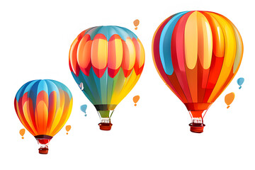 Fototapeta premium A vibrant illustration of hot air balloons soaring over a picturesque landscape at sunrise. The balloons, in bold hues of orange, red, and purple, contrast beautifully with the warm golden light 