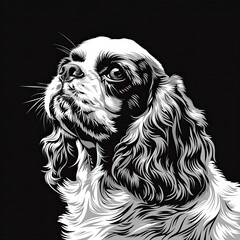 Obraz premium A black and white drawing of a Cavalier King Charles Spaniel dog