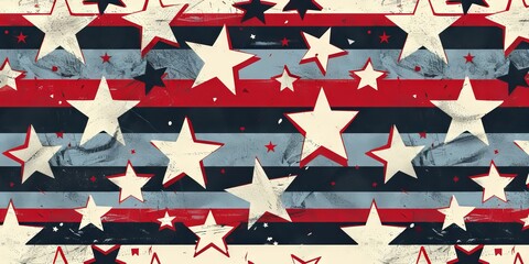 Fototapeta premium Bold Memorial Day background pattern with bold stripes and stars.