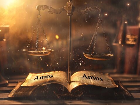 Starkes und eindringliches Bild einer offenen Bibel, die das Buch Amos enth&uuml;llt.