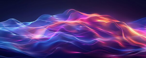 Obraz premium Abstract fluid waves, dark background, neon glow, holographic, futuristic