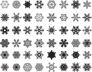 PNG Set of different Black snowflakes