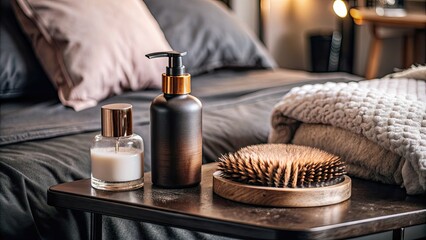 Cozy bedroom with neatly arranged bed and bedside essentials.