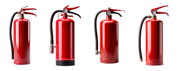 Collection of fire extinguisher isolated on transparent background