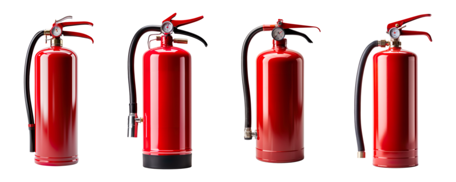 Collection of fire extinguisher isolated on transparent background