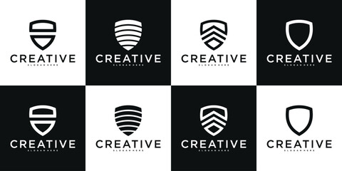 Set of shield logo designs with creative concept. Premium Vector