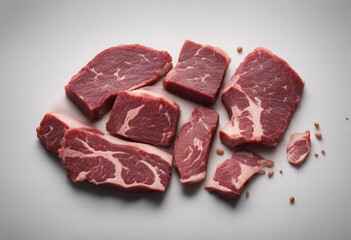Collection of Raw wagyu A5 top view isolated on a transparent background