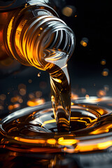 Motor car oil flowing on black background