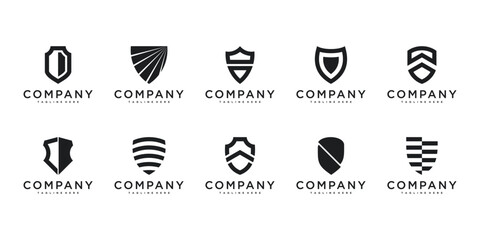 Set of shield logo designs with creative concept. Premium Vector