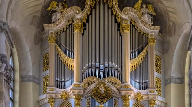 Interior organ and altar view of the Church of Our Lady in Dresden.