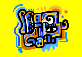 Hand drawn modern elements, tribal shapes and textile ornaments.