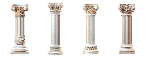 Collection of greek columns isolated on transparent background
