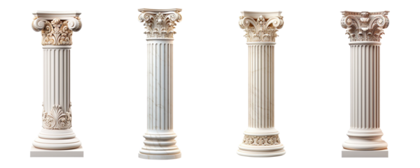 Collection of greek columns isolated on transparent background