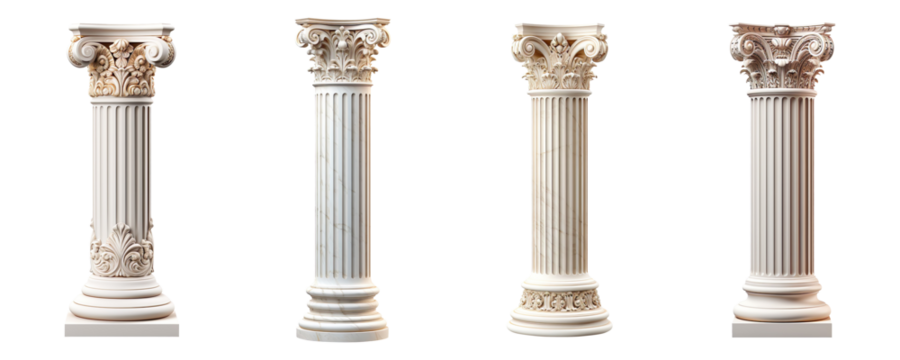 Collection of greek columns isolated on transparent background