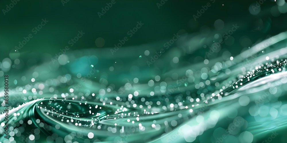 Poster dark green gradient background with light waves and glitter for graphic design abstract design. conc