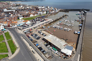 Aerial view of Bridlington seaside town and Harbour, East Yorkshire 