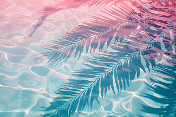 Tropical Leaf Shadows on Colorful Water Surface pink and blue
